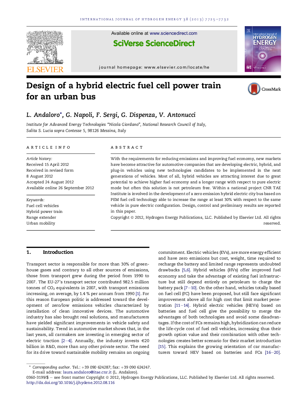 Design of a hybrid electric fuel cell power train for an urban bus