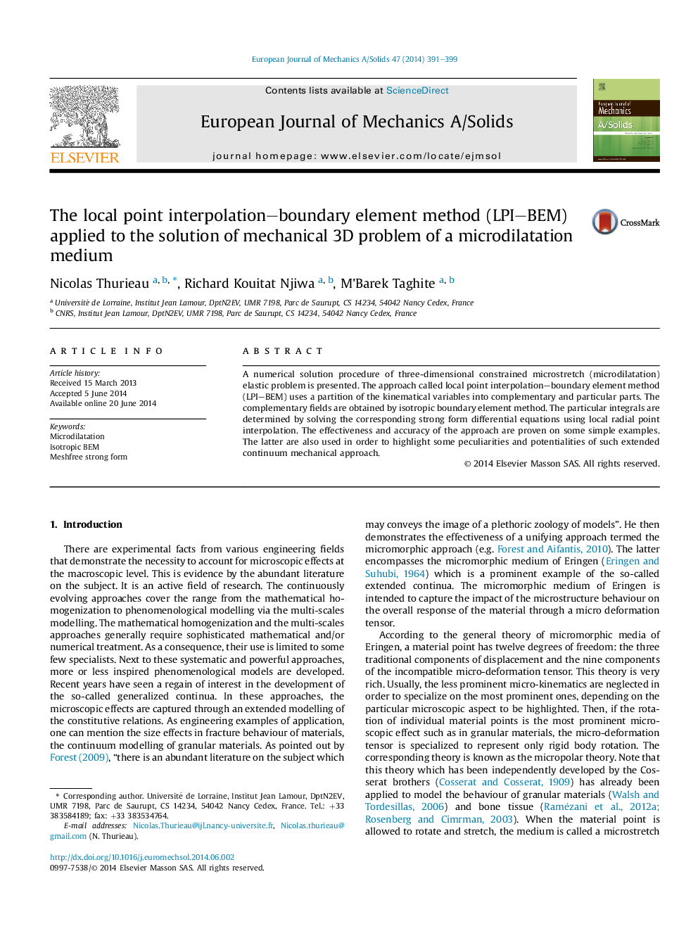 The local point interpolation–boundary element method (LPI–BEM) applied to the solution of mechanical 3D problem of a microdilatation medium