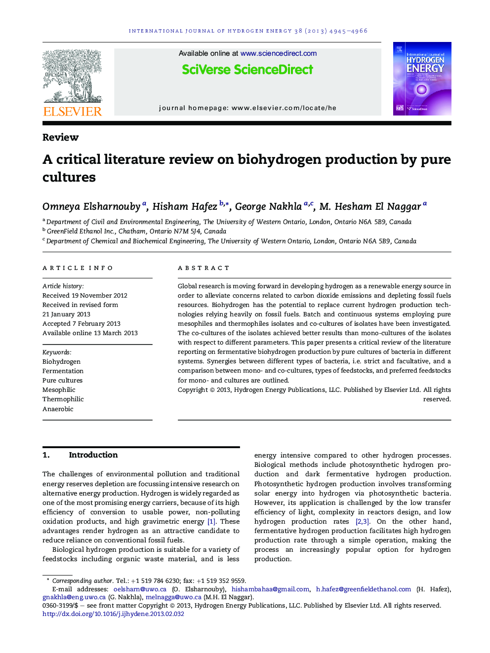 A critical literature review on biohydrogen production by pure cultures
