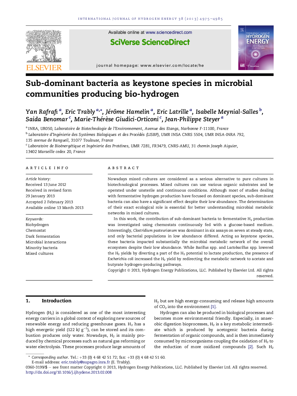 Sub-dominant bacteria as keystone species in microbial communities producing bio-hydrogen