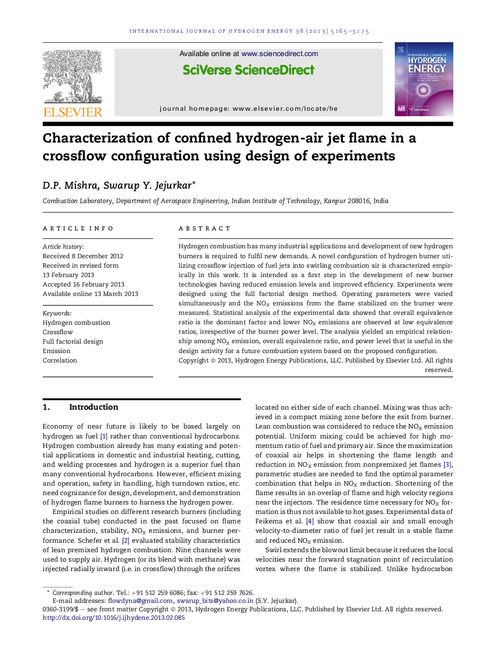 Characterization of confined hydrogen-air jet flame in a crossflow configuration using design of experiments