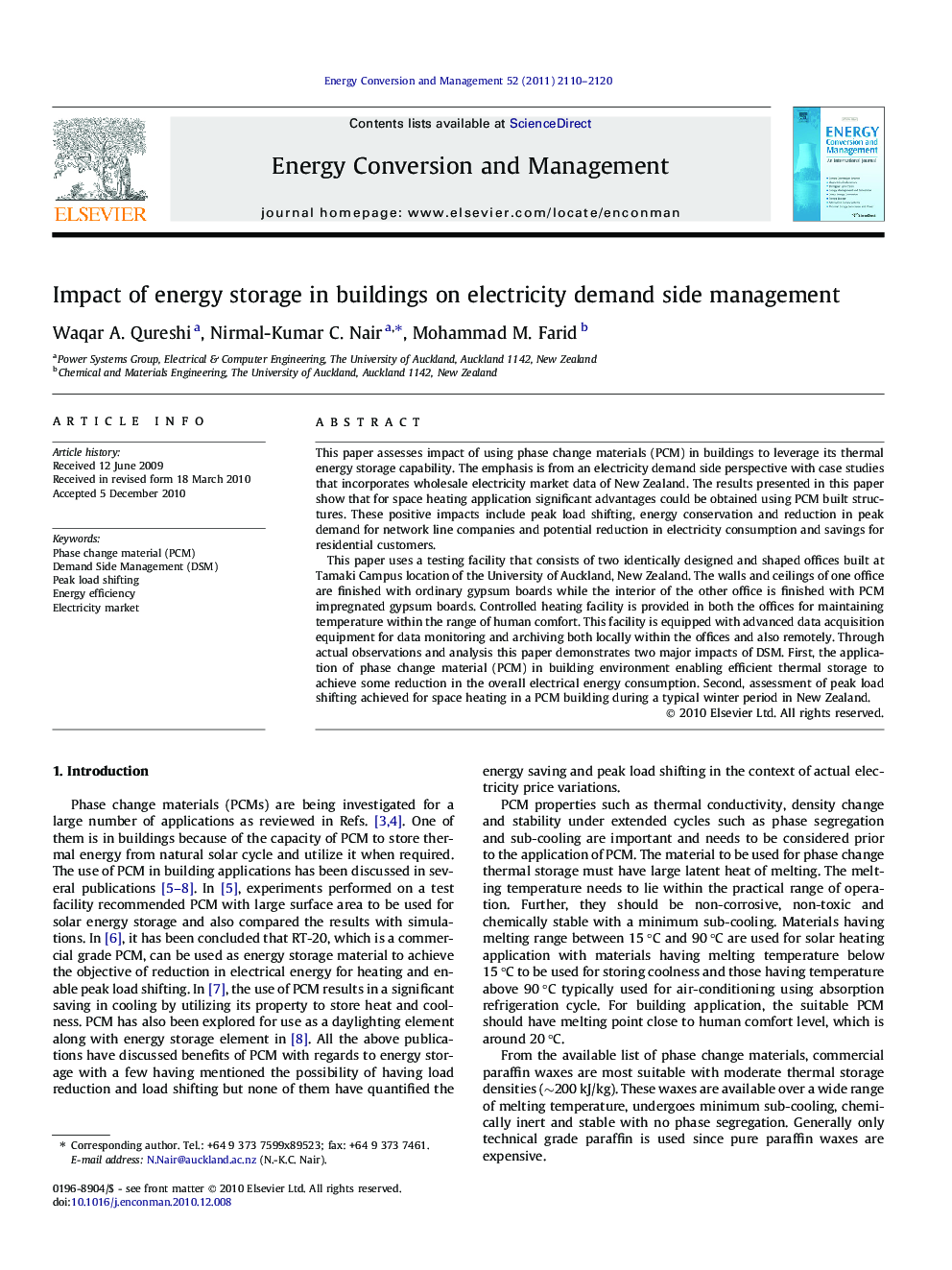 Impact of energy storage in buildings on electricity demand side management