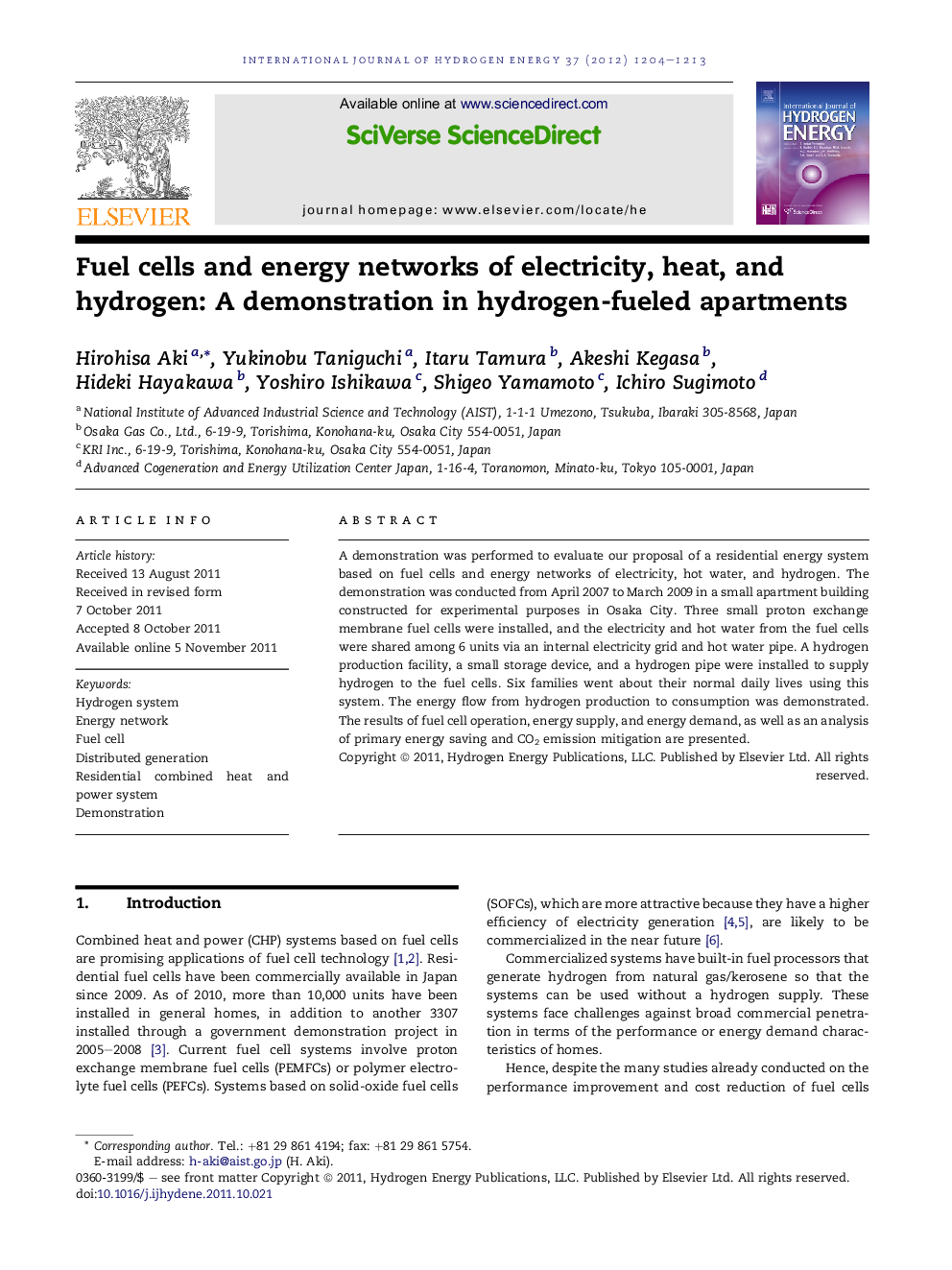 Fuel cells and energy networks of electricity, heat, and hydrogen: A demonstration in hydrogen-fueled apartments