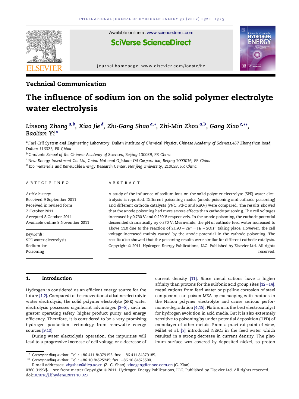 The influence of sodium ion on the solid polymer electrolyte water electrolysis