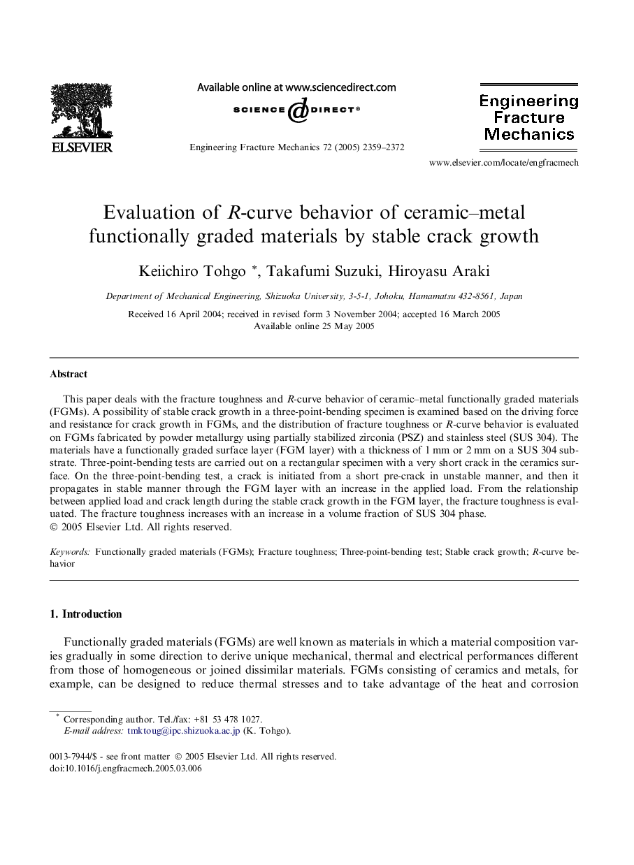 Evaluation of R-curve behavior of ceramic–metal functionally graded materials by stable crack growth