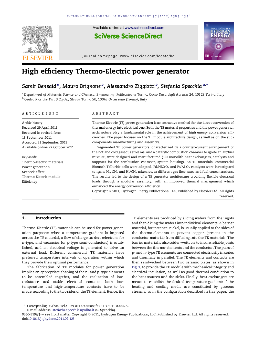 High efficiency Thermo-Electric power generator