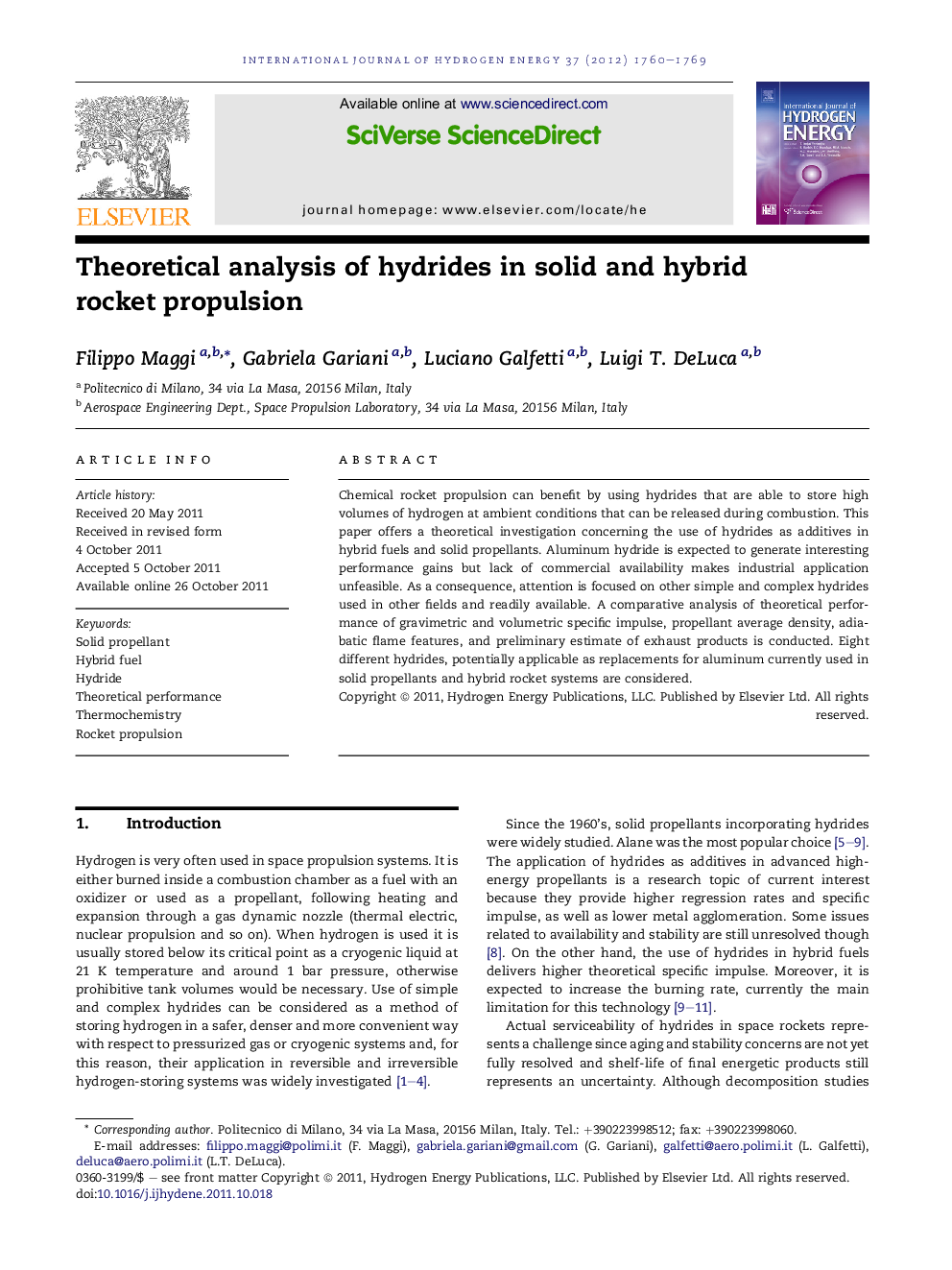 Theoretical analysis of hydrides in solid and hybrid rocket propulsion