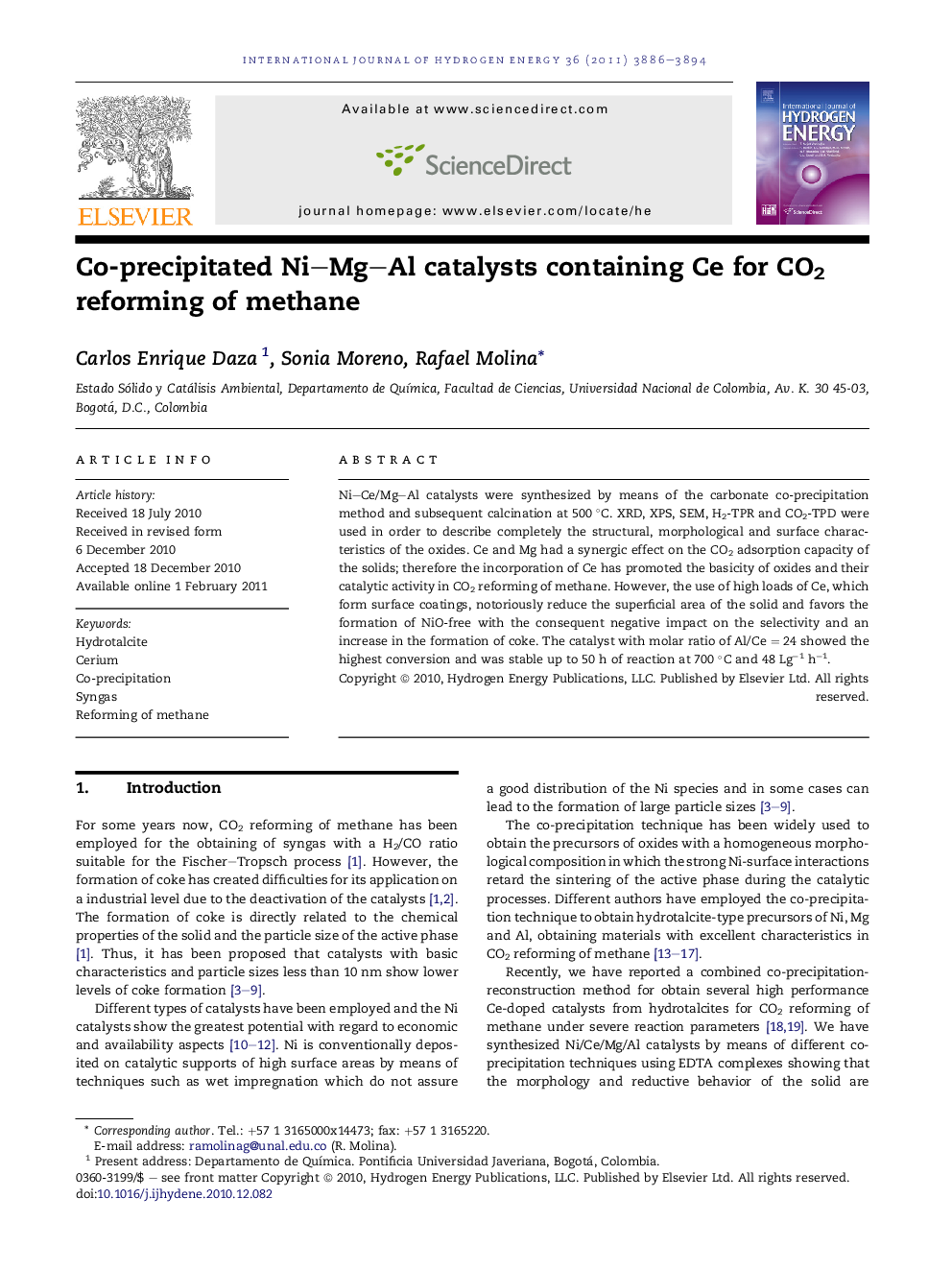 Co-precipitated Ni-Mg-Al catalysts containing Ce for CO2 reforming of methane