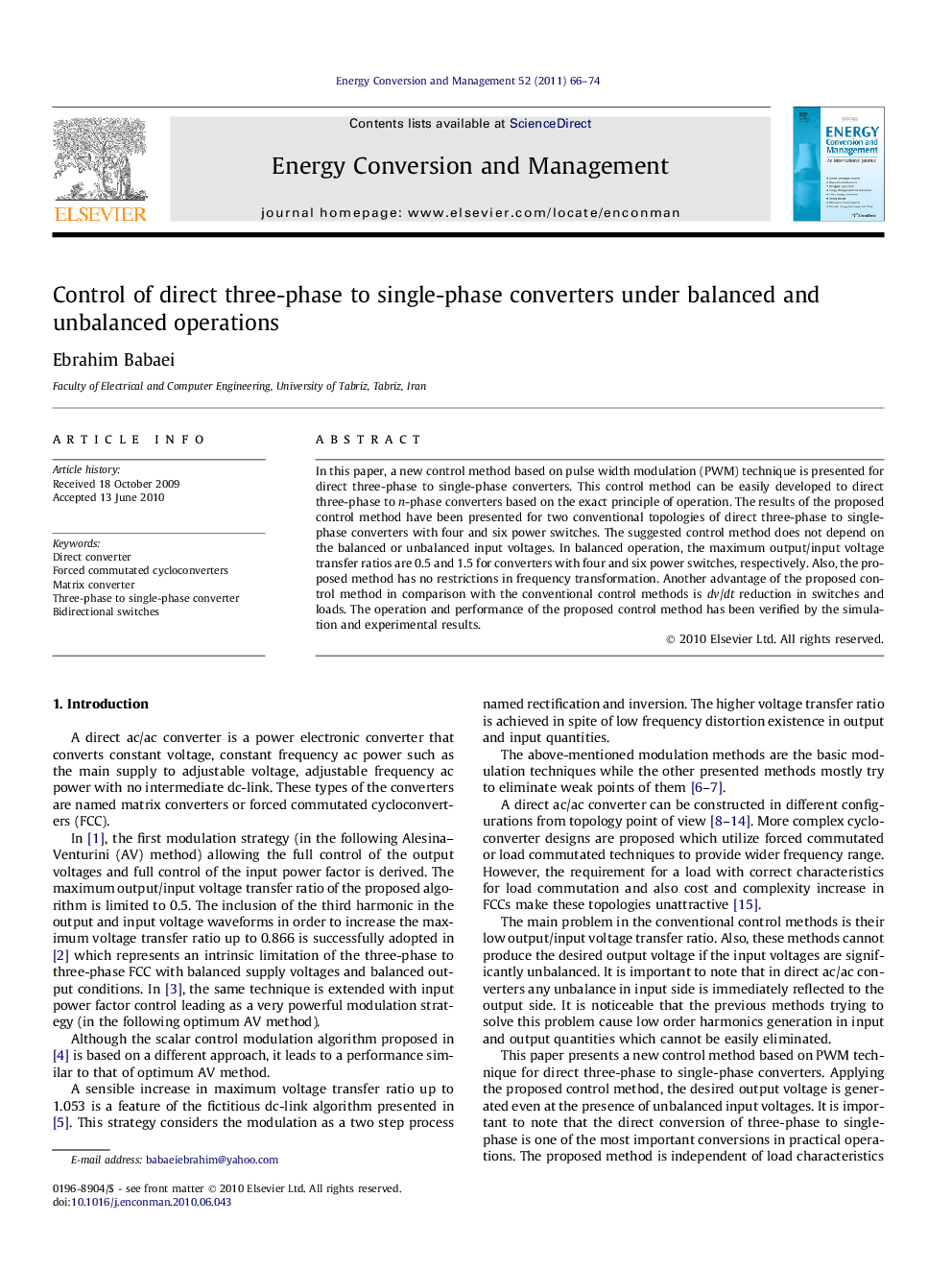 Control of direct three-phase to single-phase converters under balanced and unbalanced operations