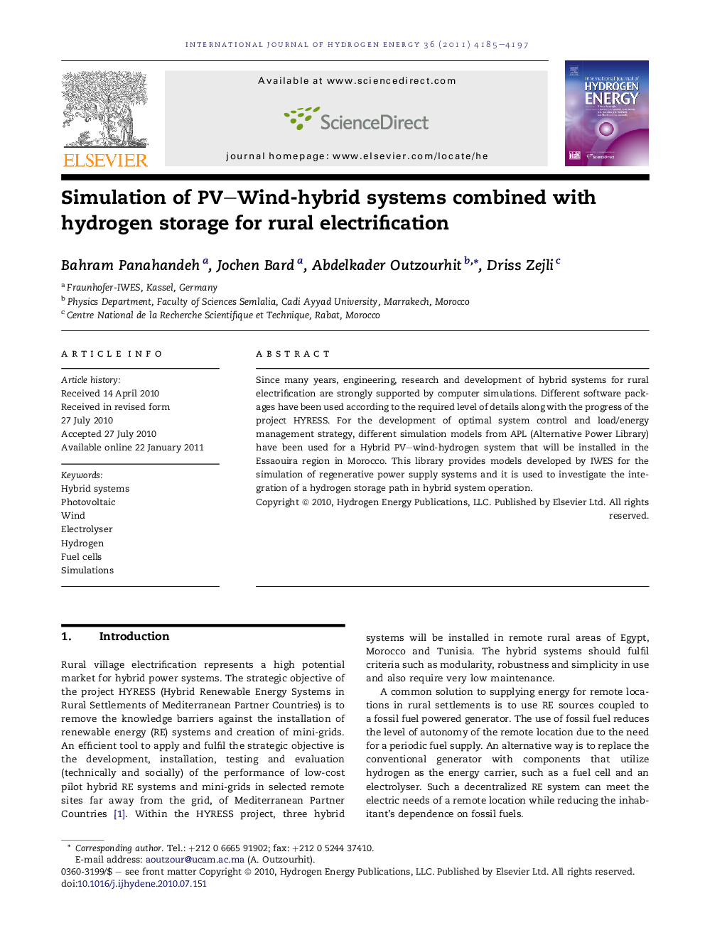 Simulation of PV-Wind-hybrid systems combined with hydrogen storage for rural electrification