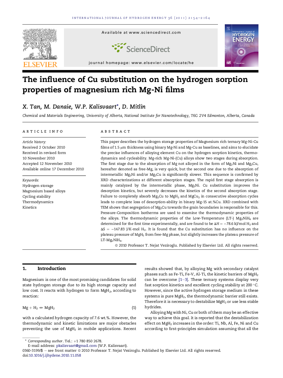 The influence of Cu substitution on the hydrogen sorption properties of magnesium rich Mg-Ni films