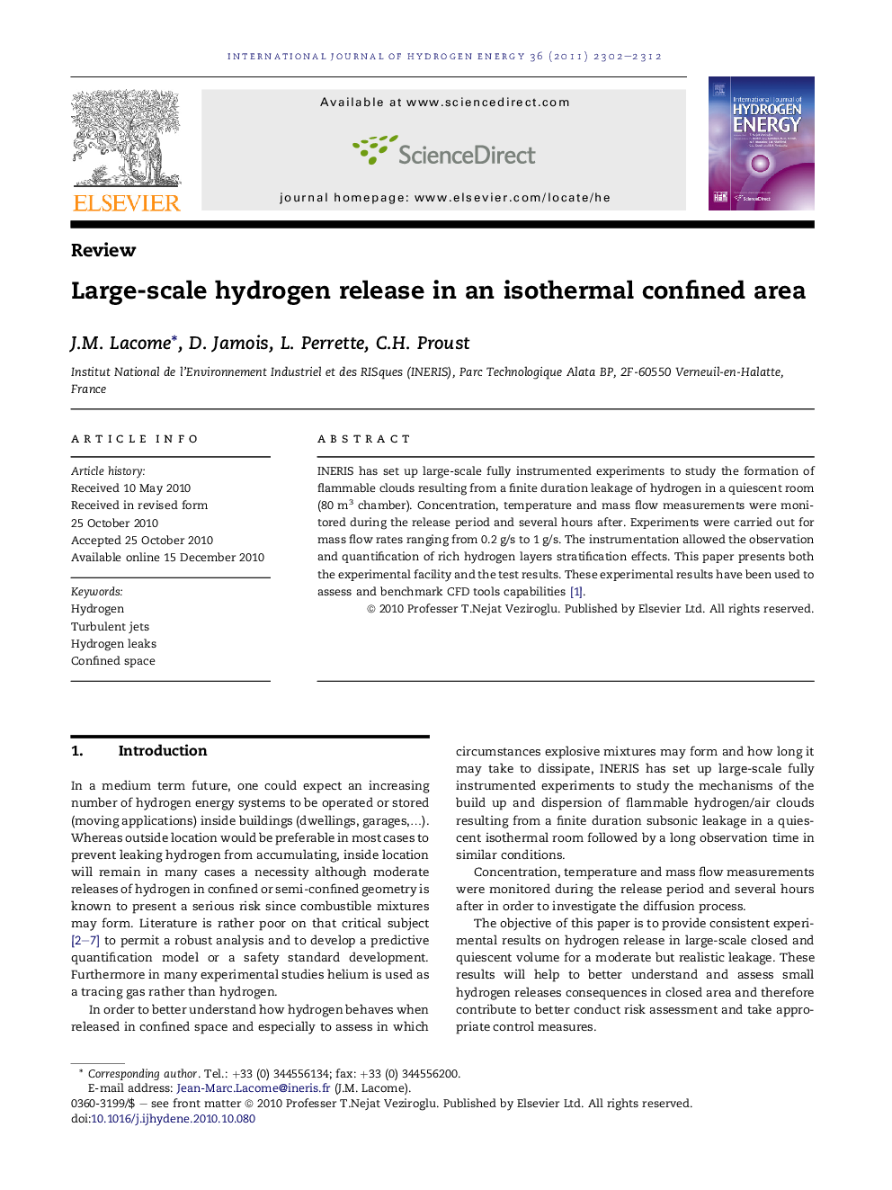 Large-scale hydrogen release in an isothermal confined area