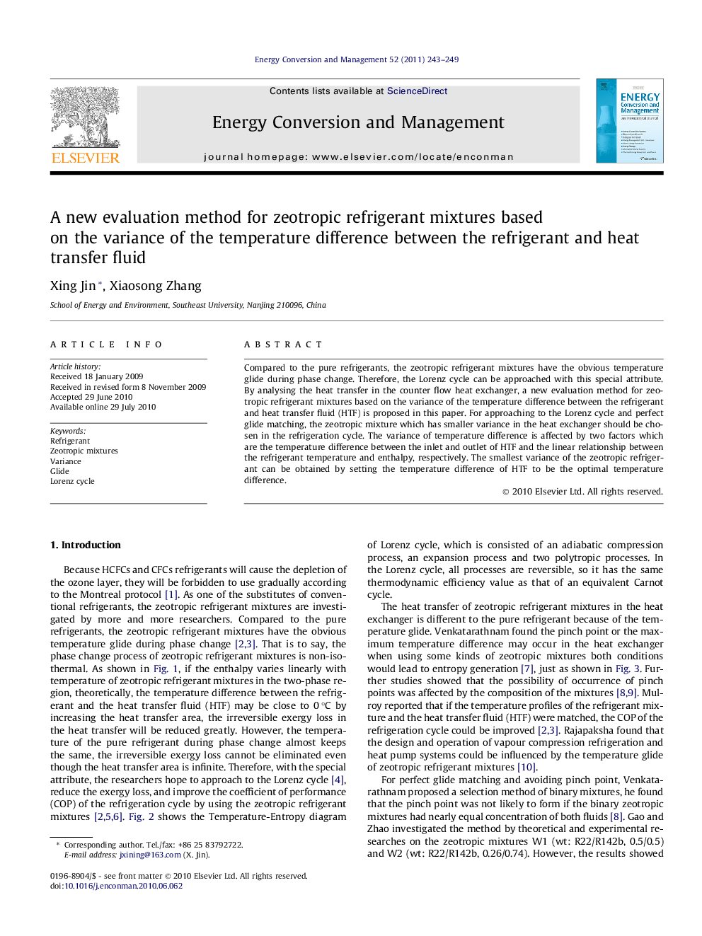 A new evaluation method for zeotropic refrigerant mixtures based on the variance of the temperature difference between the refrigerant and heat transfer fluid