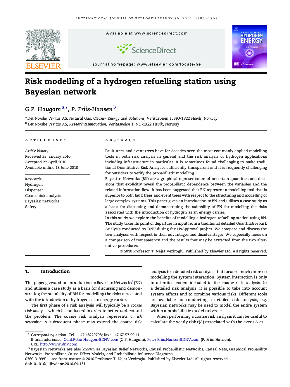 Risk modelling of a hydrogen refuelling station using Bayesian network