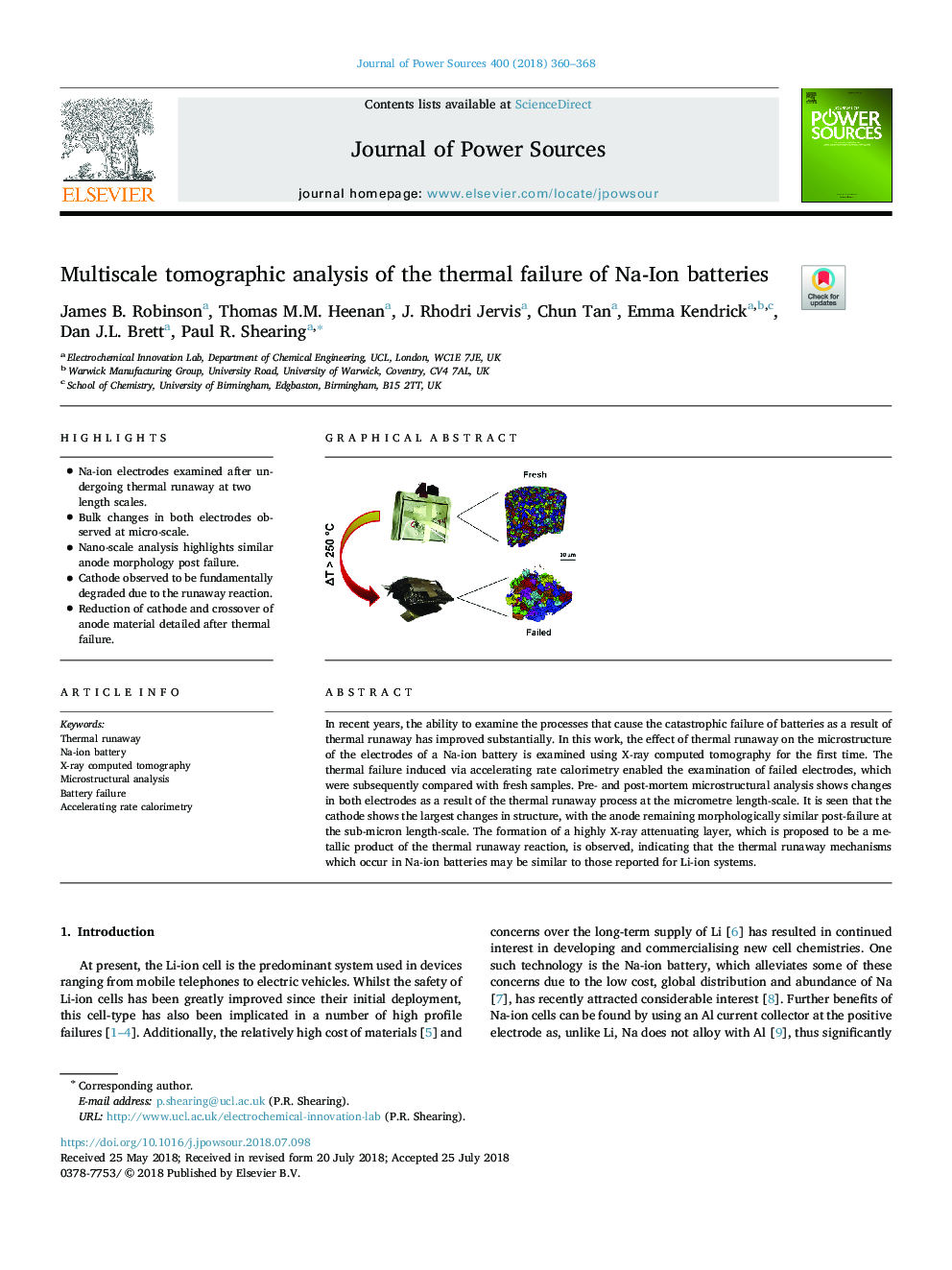 Multiscale tomographic analysis of the thermal failure of Na-Ion batteries