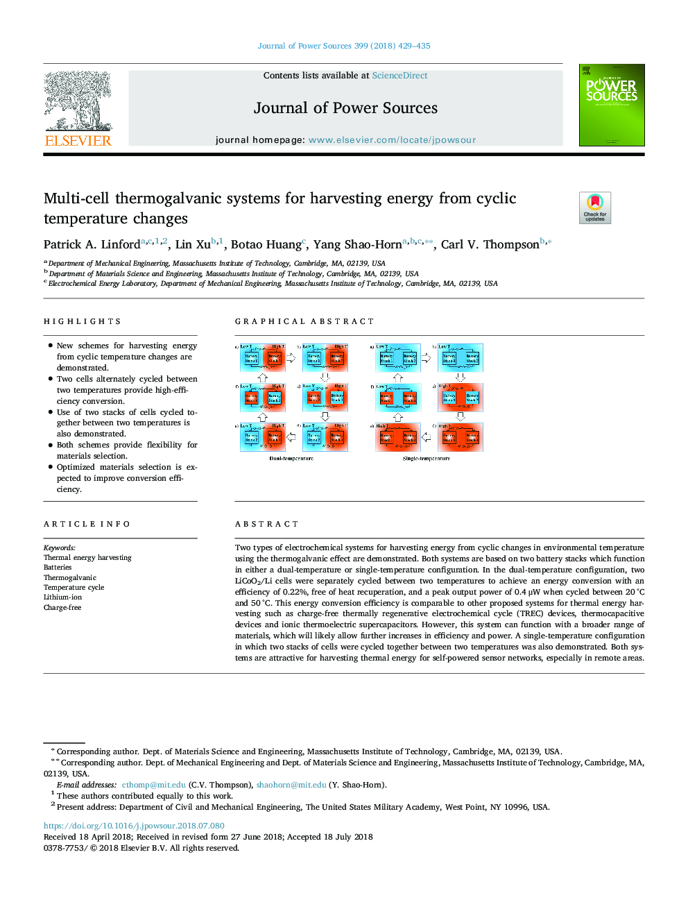 Multi-cell thermogalvanic systems for harvesting energy from cyclic temperature changes