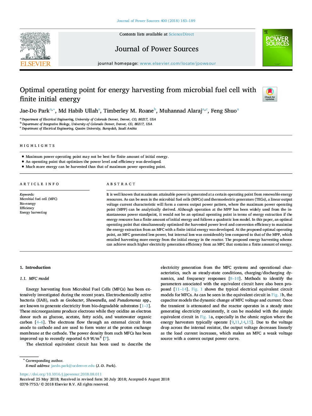Optimal operating point for energy harvesting from microbial fuel cell with finite initial energy