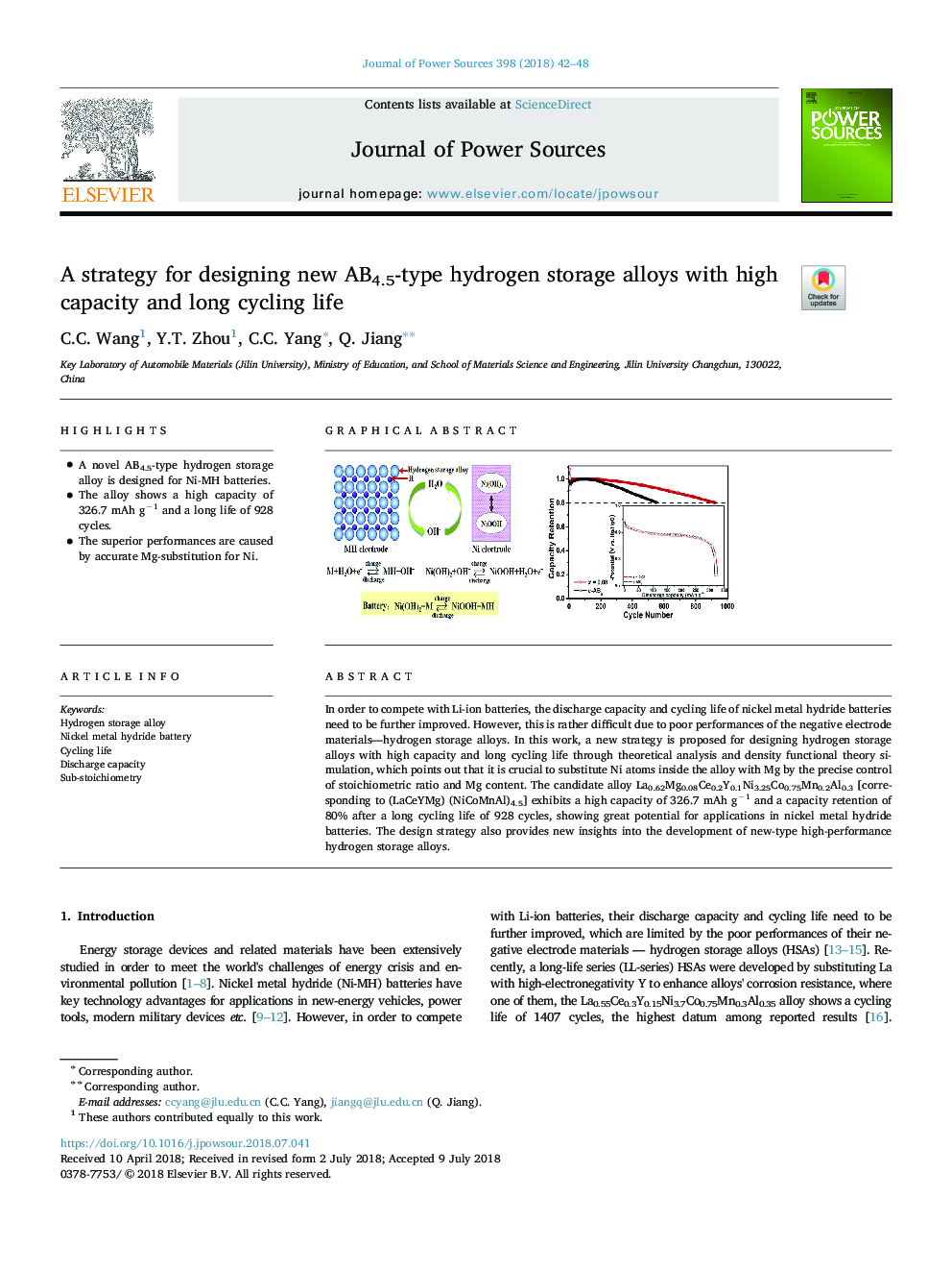 A strategy for designing new AB4.5-type hydrogen storage alloys with high capacity and long cycling life