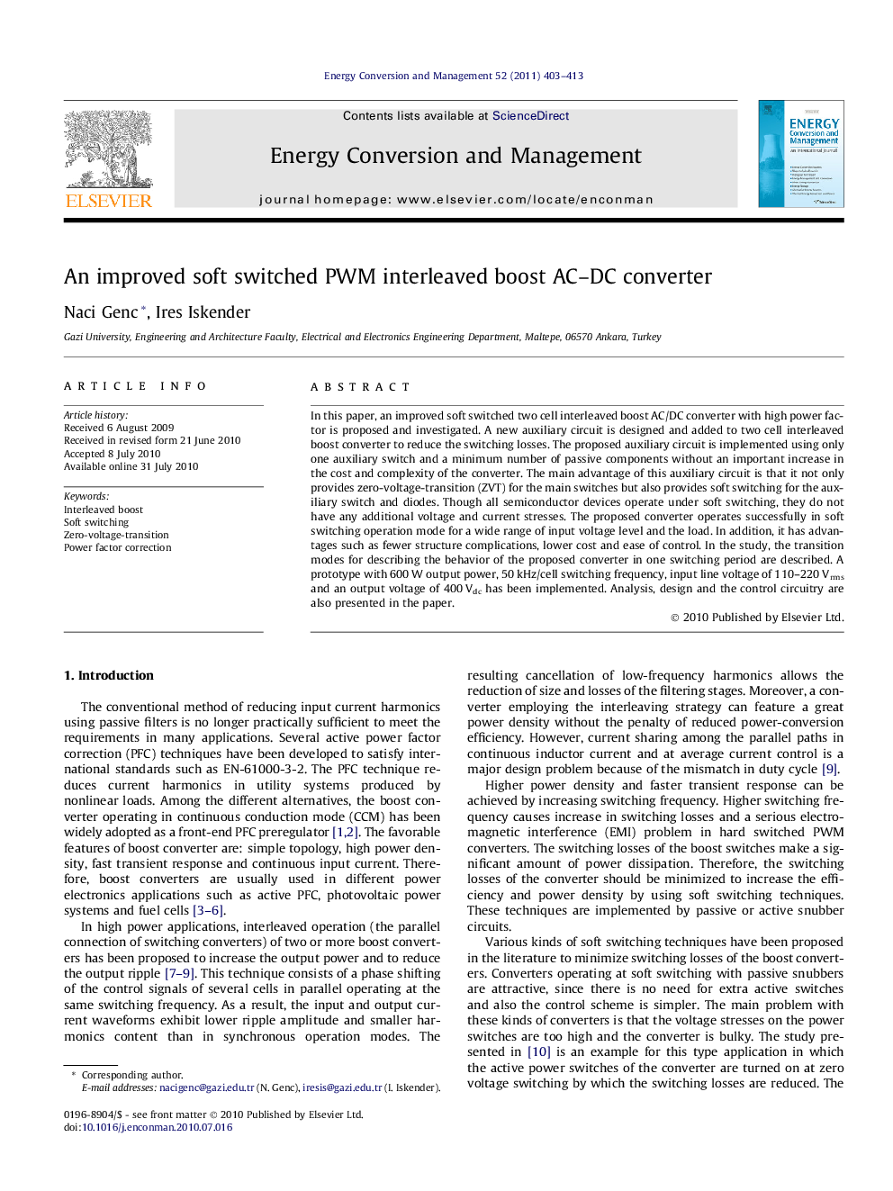 An improved soft switched PWM interleaved boost AC–DC converter