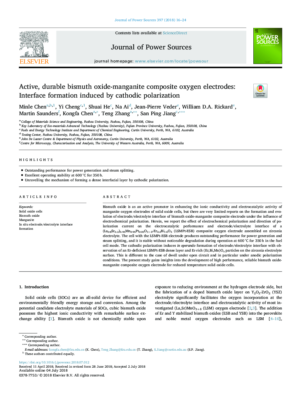 Active, durable bismuth oxide-manganite composite oxygen electrodes: Interface formation induced by cathodic polarization