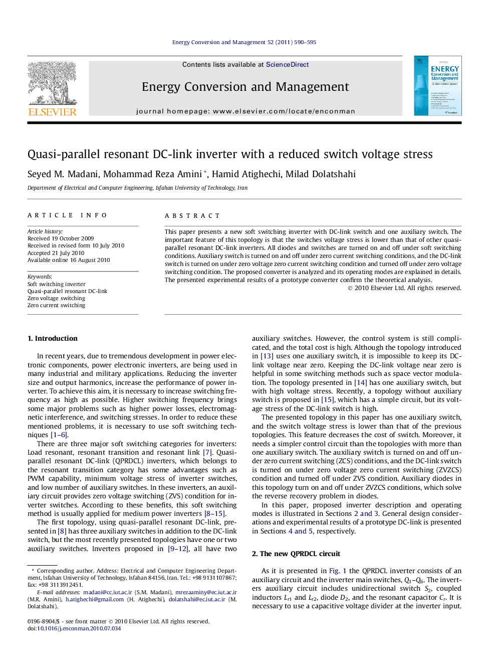 Quasi-parallel resonant DC-link inverter with a reduced switch voltage stress