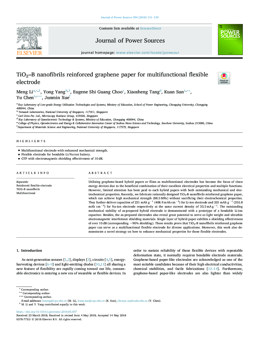 TiO2-B nanofibrils reinforced graphene paper for multifunctional flexible electrode