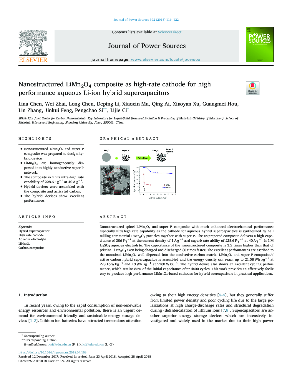 Nanostructured LiMn2O4 composite as high-rate cathode for high performance aqueous Li-ion hybrid supercapacitors