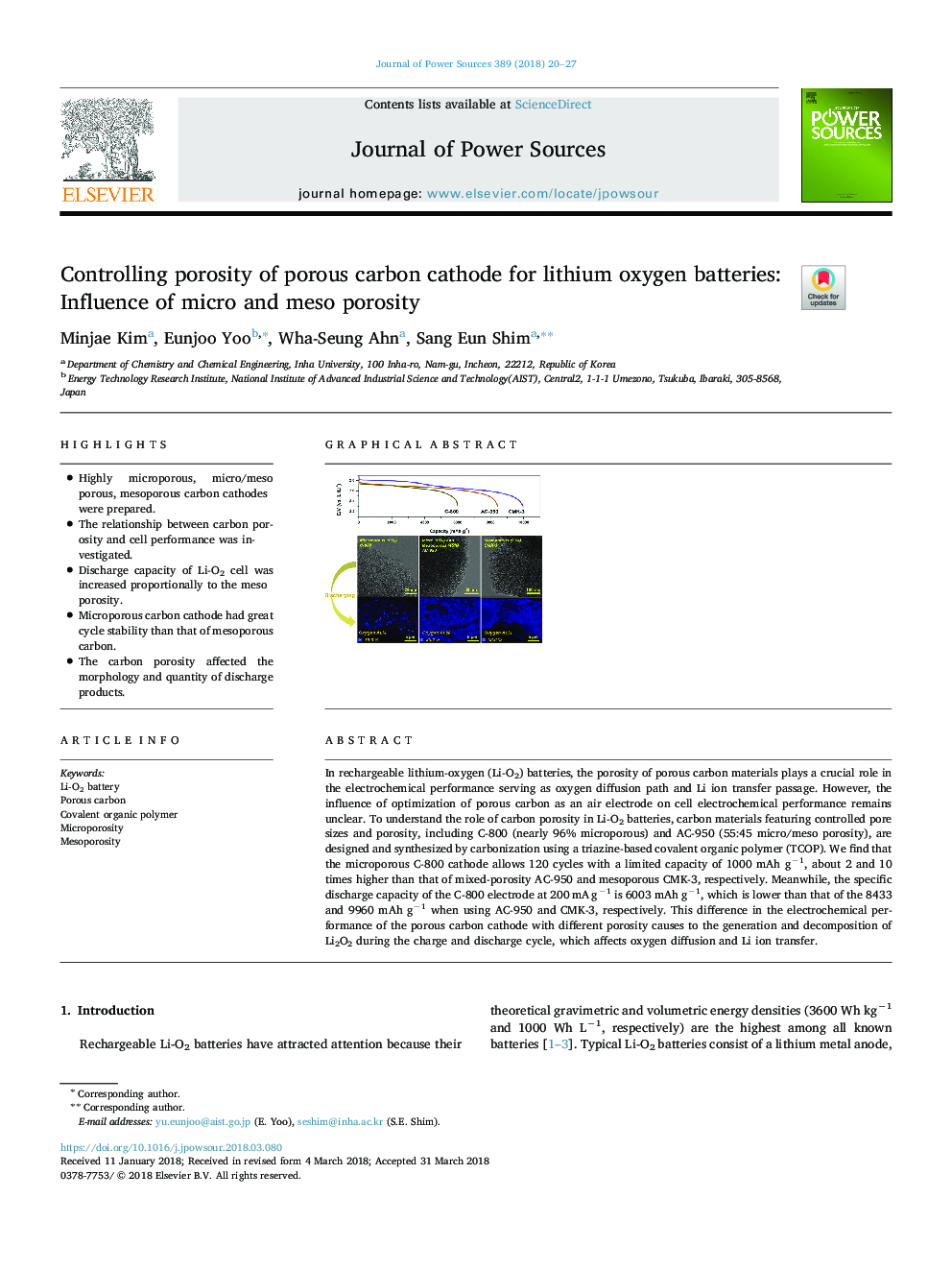 Controlling porosity of porous carbon cathode for lithium oxygen batteries: Influence of micro and meso porosity