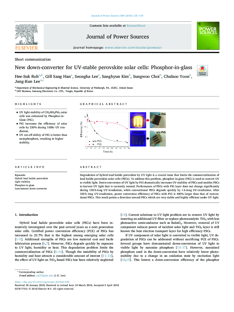 New down-converter for UV-stable perovskite solar cells: Phosphor-in-glass