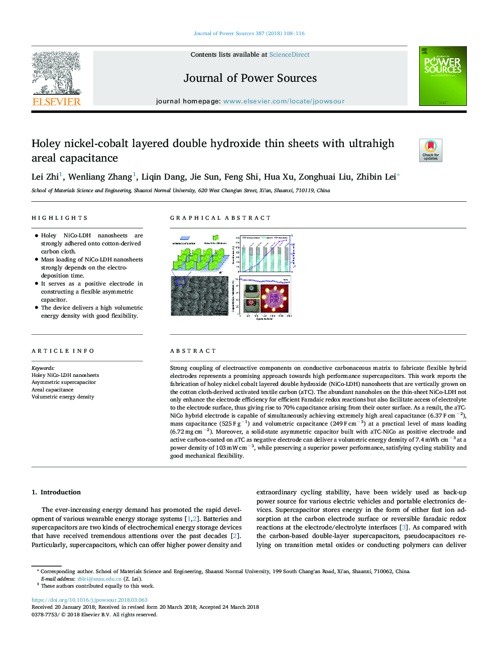 Holey nickel-cobalt layered double hydroxide thin sheets with ultrahigh areal capacitance