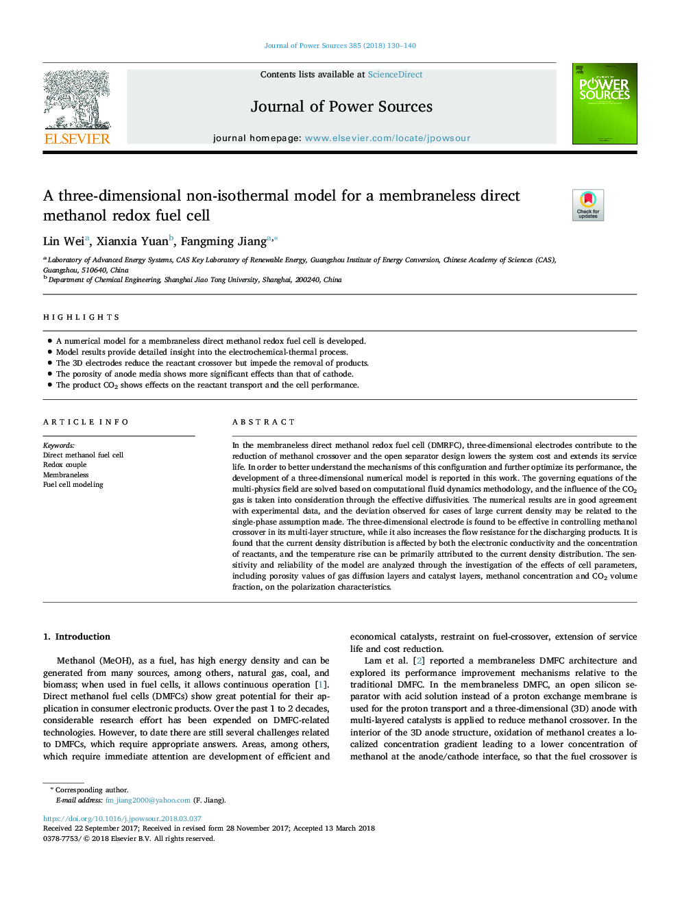 A three-dimensional non-isothermal model for a membraneless direct methanol redox fuel cell