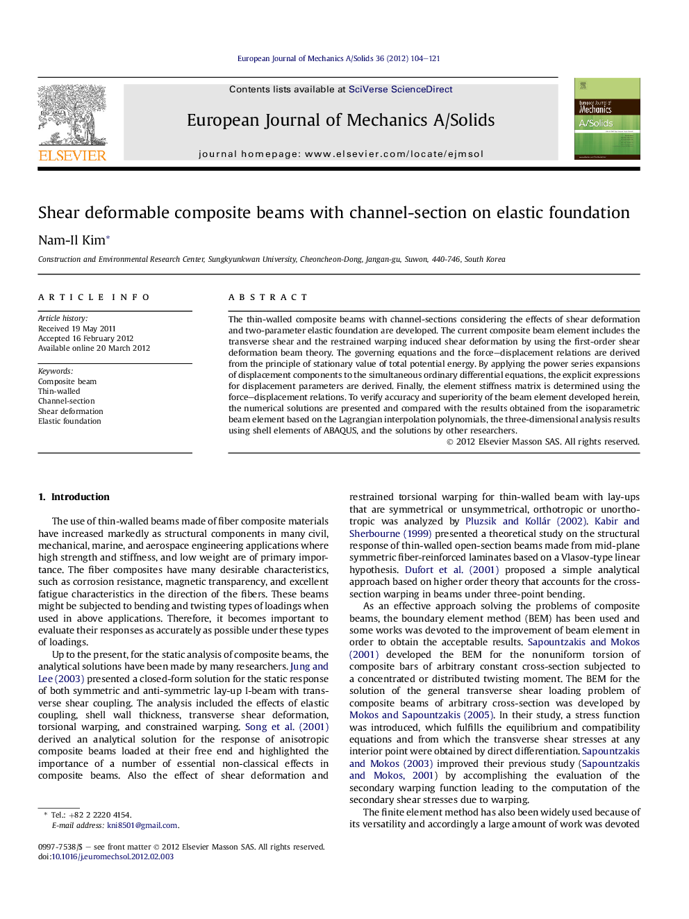 Shear deformable composite beams with channel-section on elastic foundation