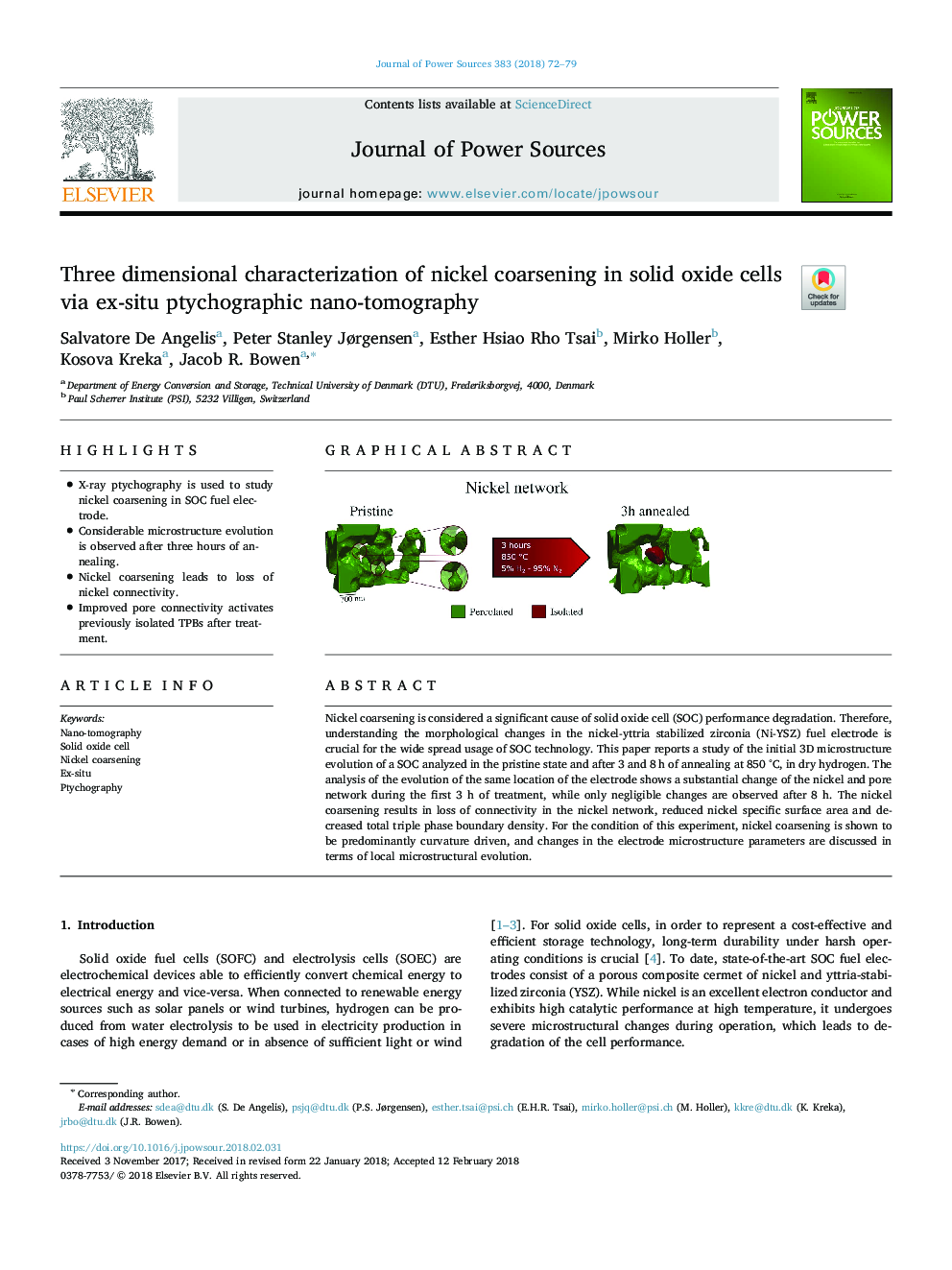 Three dimensional characterization of nickel coarsening in solid oxide cells via ex-situ ptychographic nano-tomography