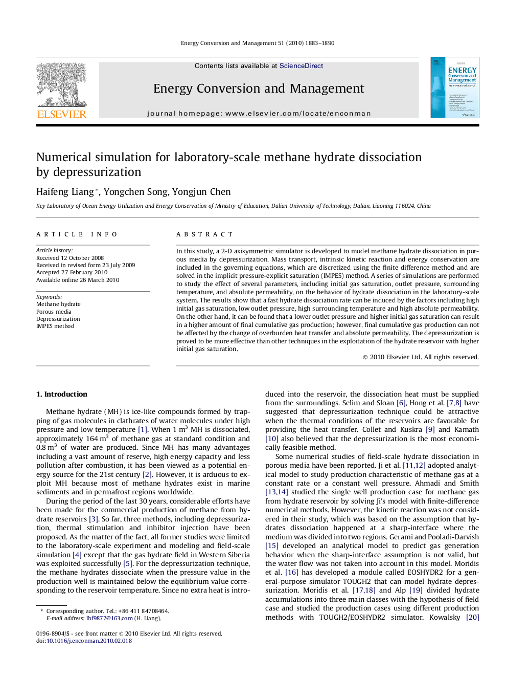 Numerical simulation for laboratory-scale methane hydrate dissociation by depressurization