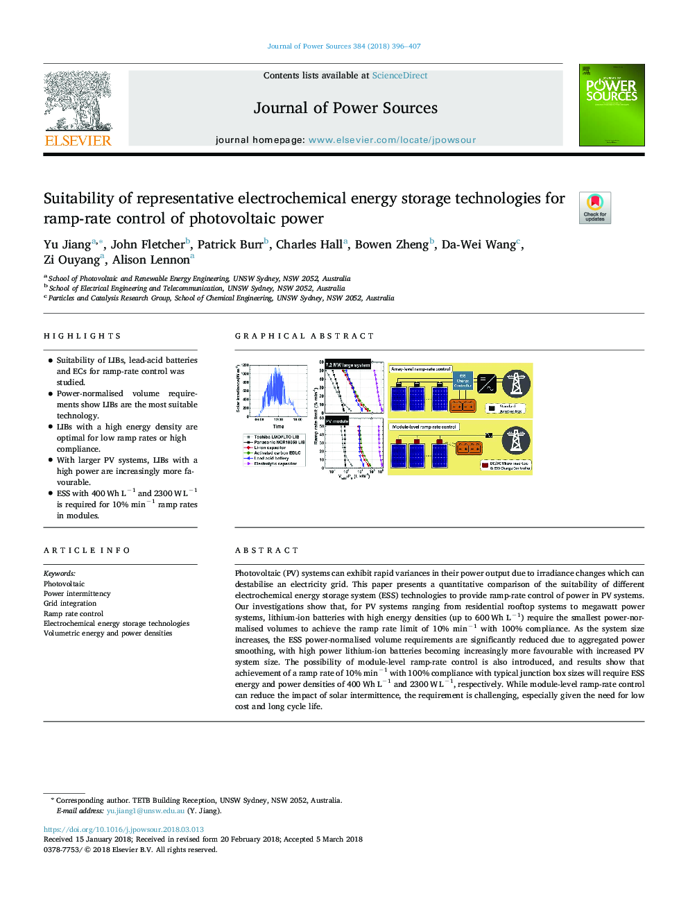 Suitability of representative electrochemical energy storage technologies for ramp-rate control of photovoltaic power