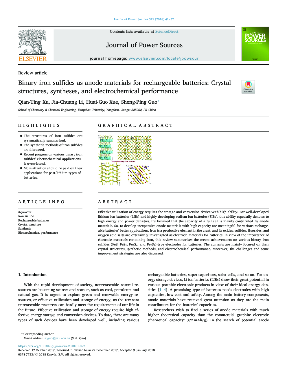 Binary iron sulfides as anode materials for rechargeable batteries: Crystal structures, syntheses, and electrochemical performance