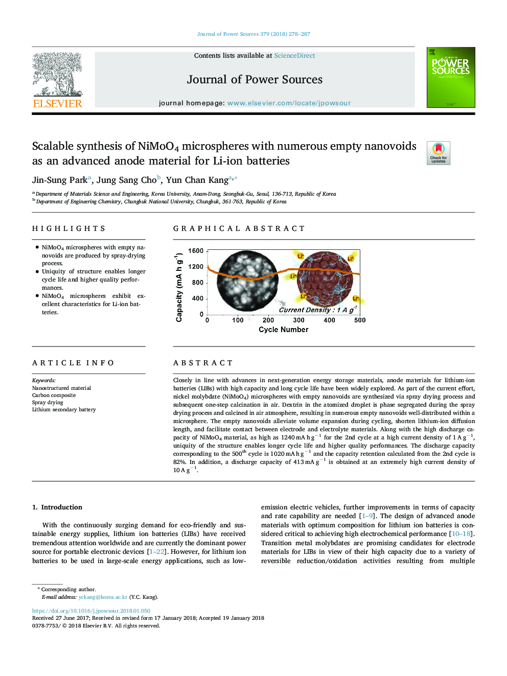 Scalable synthesis of NiMoO4 microspheres with numerous empty nanovoids as an advanced anode material for Li-ion batteries