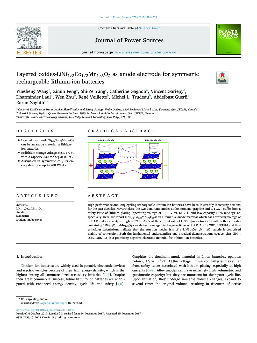 Layered oxides-LiNi1/3Co1/3Mn1/3O2 as anode electrode for symmetric rechargeable lithium-ion batteries