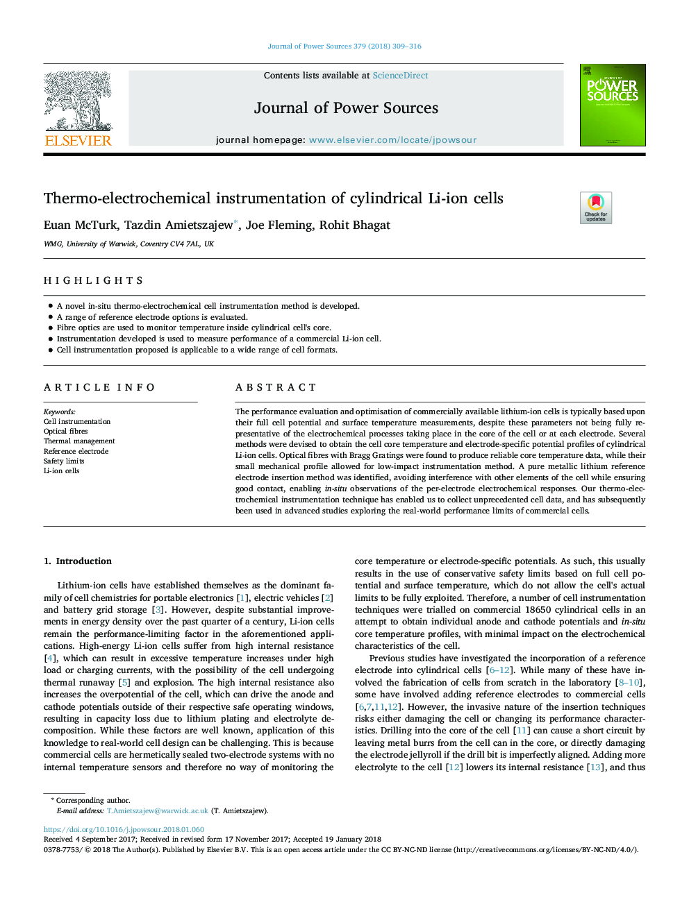 Thermo-electrochemical instrumentation of cylindrical Li-ion cells