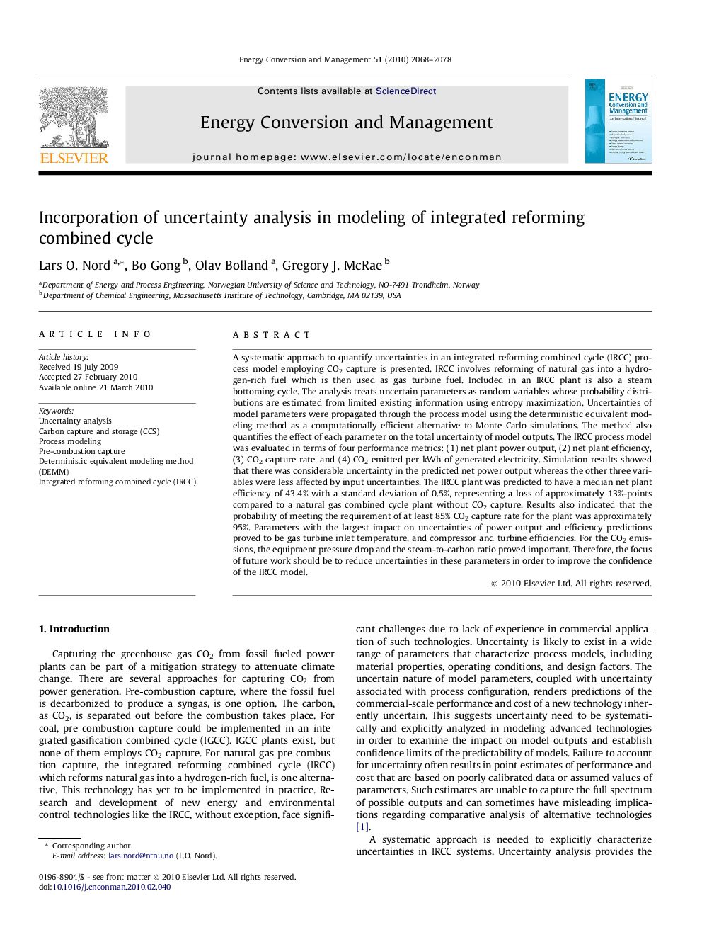 Incorporation of uncertainty analysis in modeling of integrated reforming combined cycle