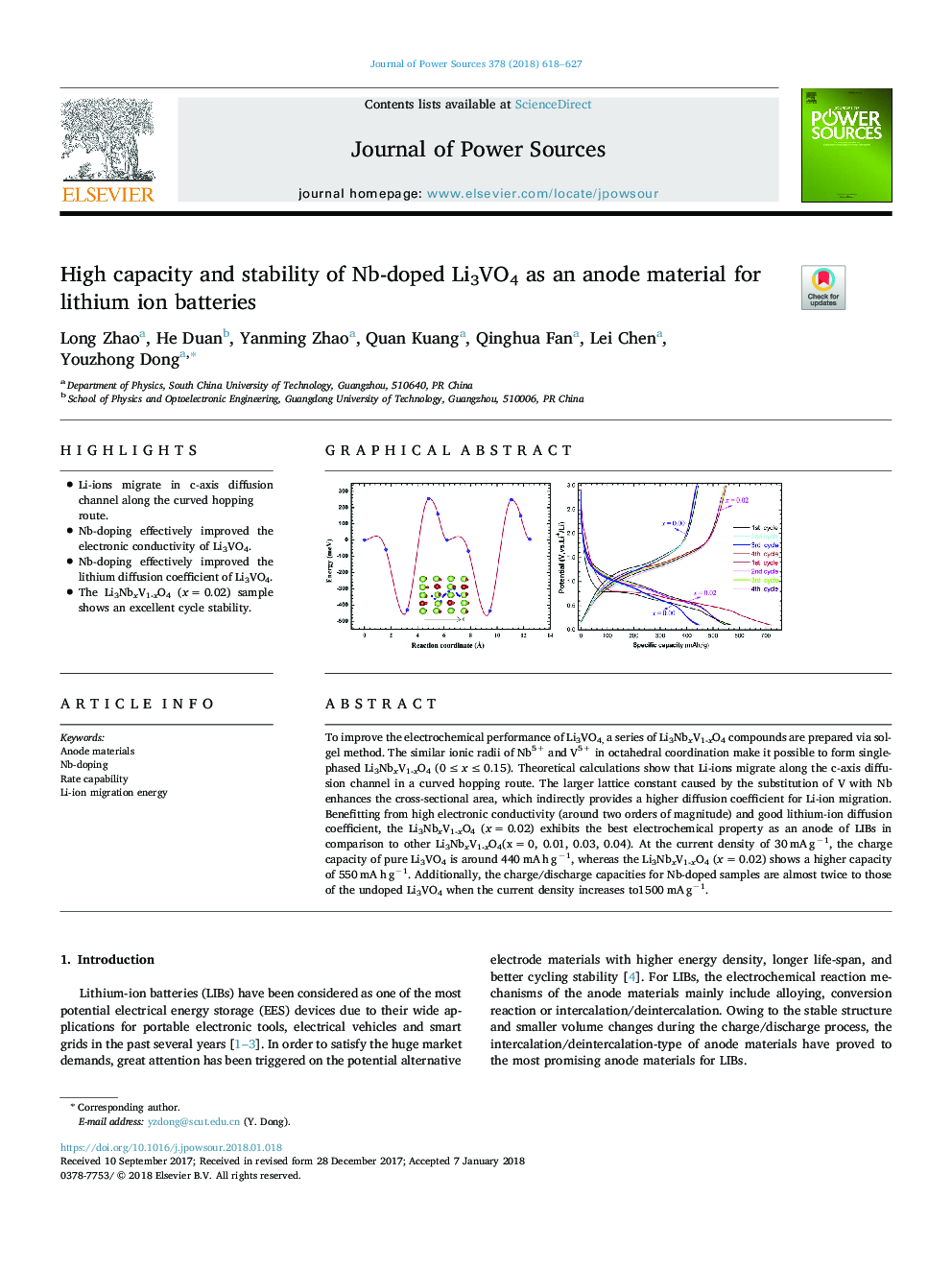 High capacity and stability of Nb-doped Li3VO4 as an anode material for lithium ion batteries