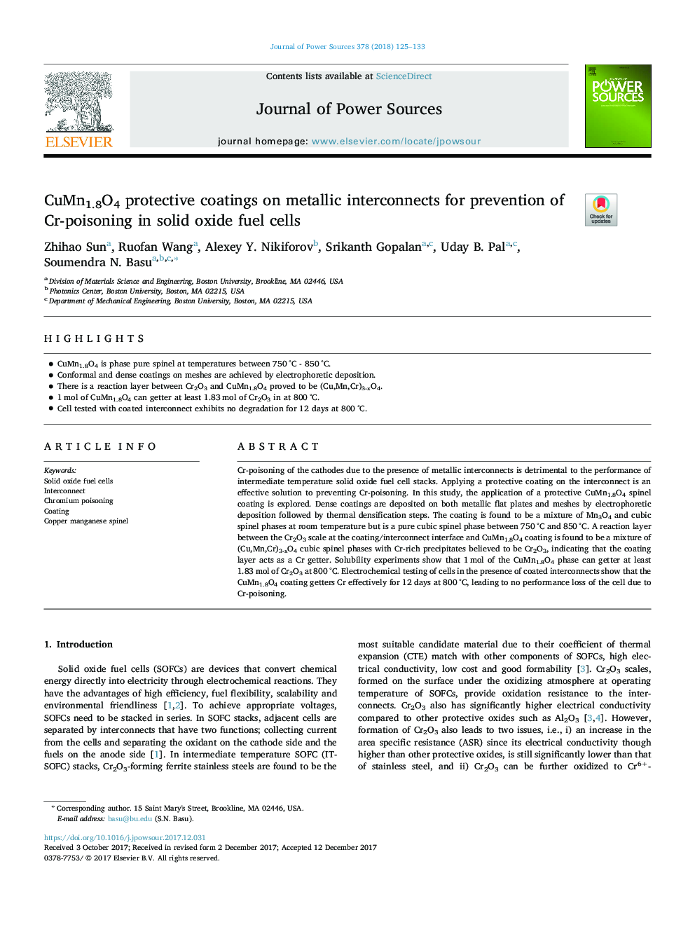 CuMn1.8O4 protective coatings on metallic interconnects for prevention of Cr-poisoning in solid oxide fuel cells