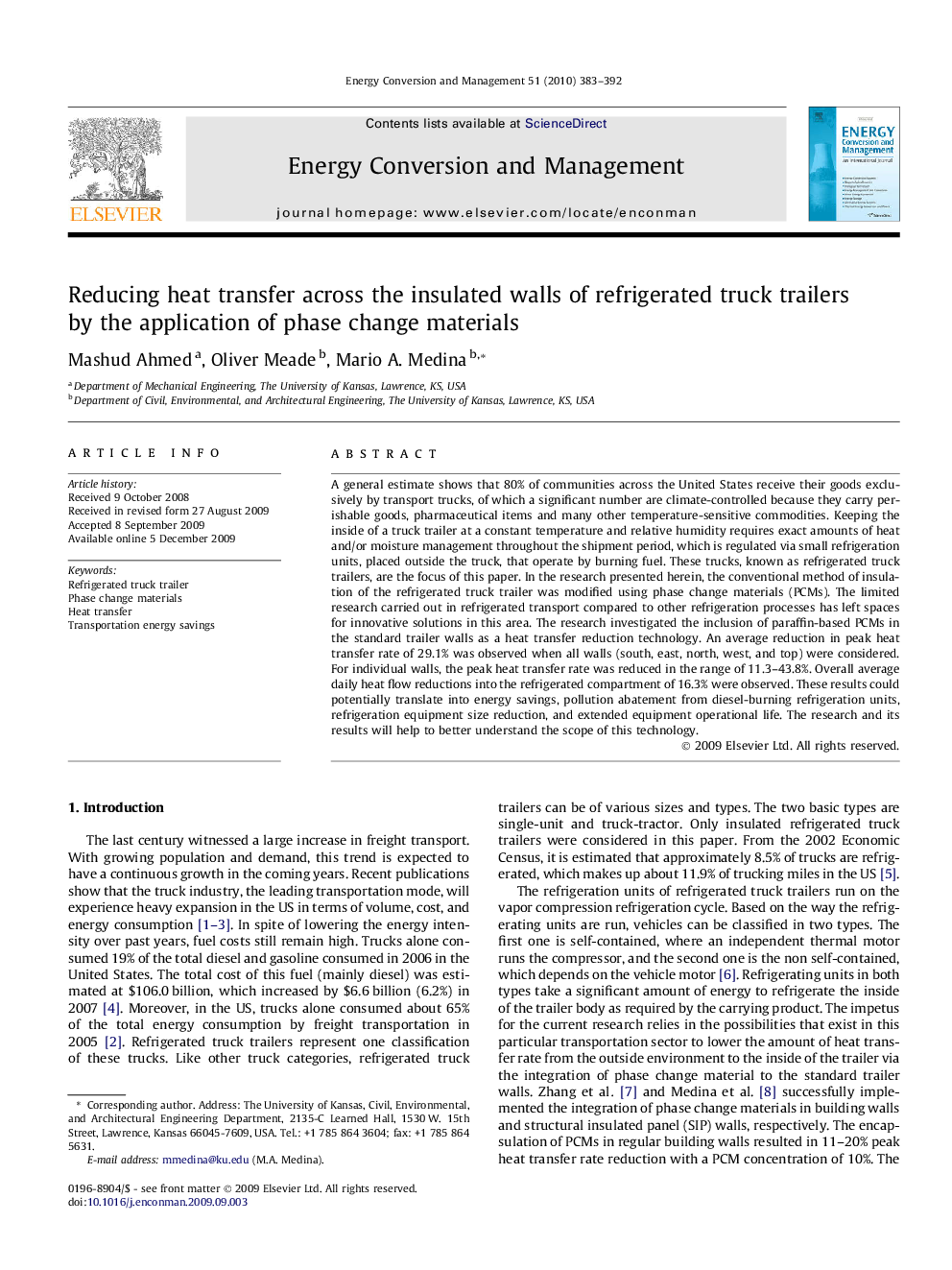 Reducing heat transfer across the insulated walls of refrigerated truck trailers by the application of phase change materials