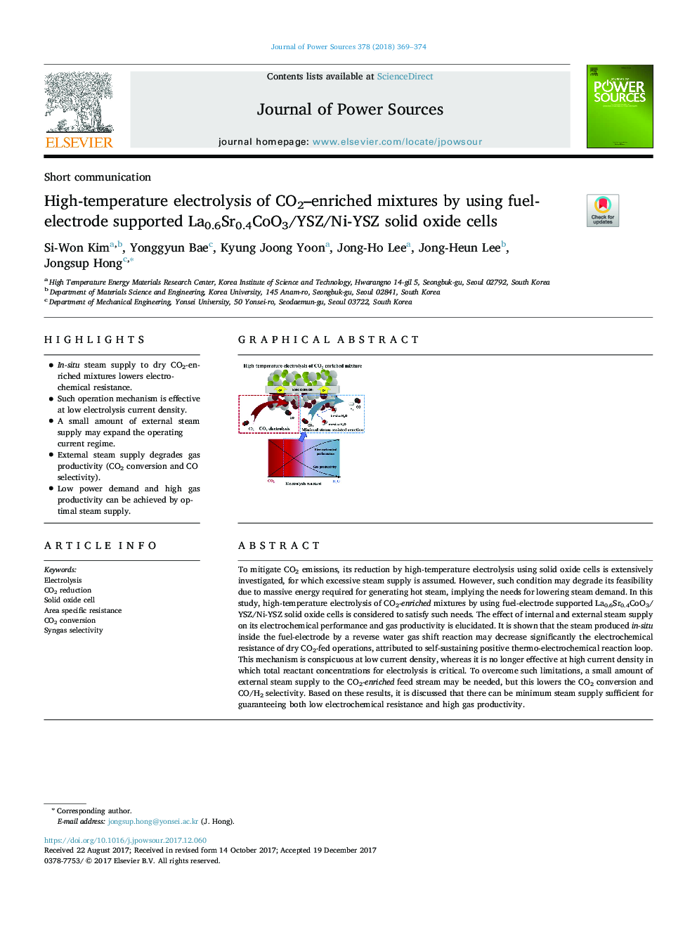 High-temperature electrolysis of CO2-enriched mixtures by using fuel-electrode supported La0.6Sr0.4CoO3/YSZ/Ni-YSZ solid oxide cells