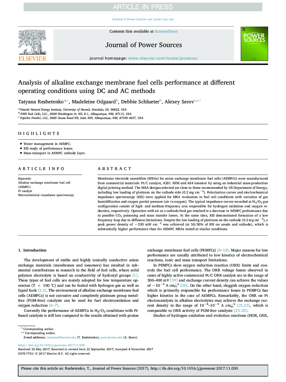 Analysis of alkaline exchange membrane fuel cells performance at different operating conditions using DC and AC methods