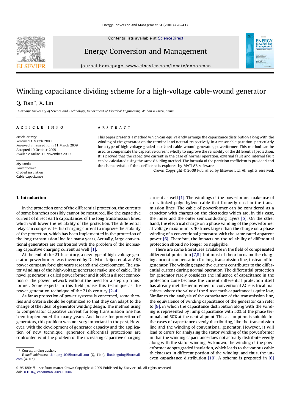 Winding capacitance dividing scheme for a high-voltage cable-wound generator