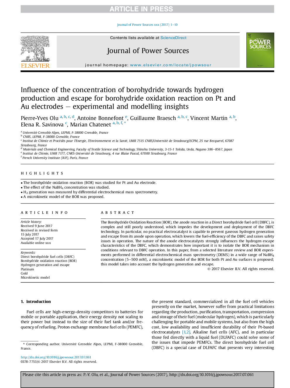 عکس صفحه اول مقاله: Influence of the concentration of borohydride towards hydrogen production and escape for borohydride oxidation reaction on Pt and Au electrodes - experimental and modelling insights Influence of the concentration of borohydride towards hydrogen production and escape for borohydride oxidation reaction on Pt and Au electrodes - experimental and modelling insights