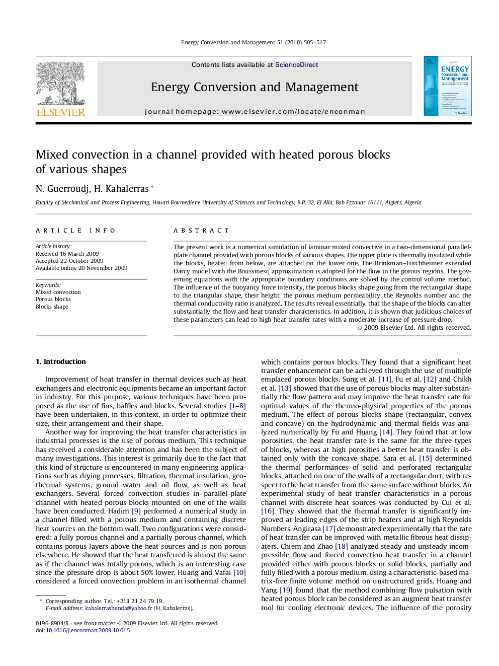 Mixed convection in a channel provided with heated porous blocks of various shapes