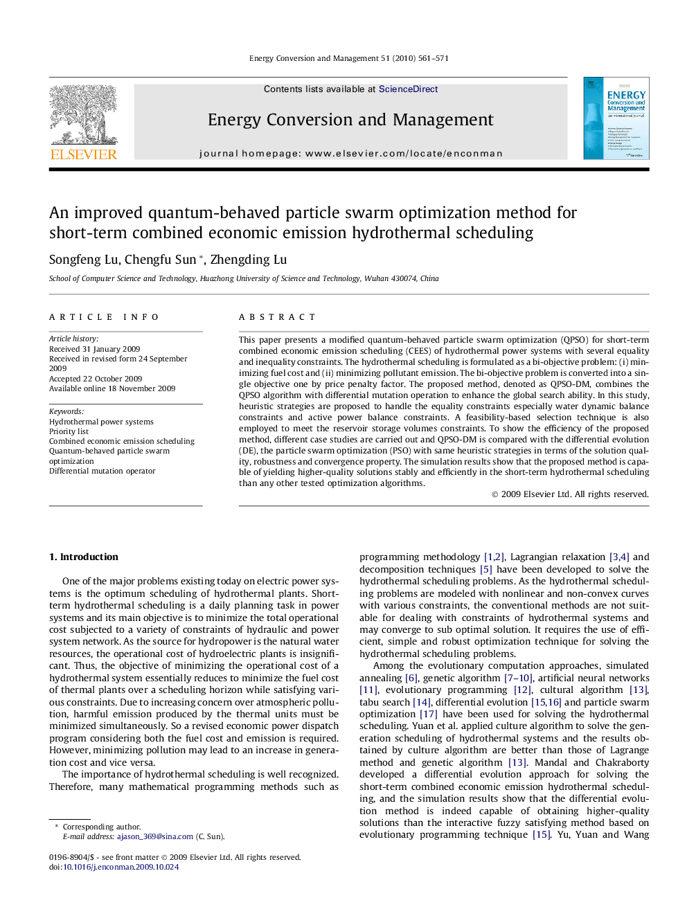 An improved quantum-behaved particle swarm optimization method for short-term combined economic emission hydrothermal scheduling