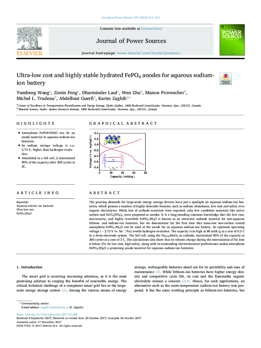 Ultra-low cost and highly stable hydrated FePO4 anodes for aqueous sodium-ion battery